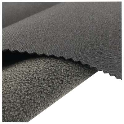 Polyester/Spandex 75D*75D plain 4 ways stretch pongee fabric with PU membrane bonded with polar fleece for garments